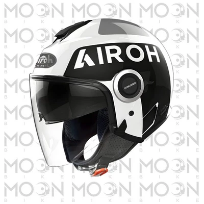 Airoh Helios UP Casco Jet Moto Blanco Negro Brillante ECE 22.05 Doble Visera - Imagen 1 de 2