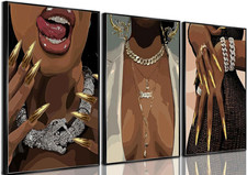 Black Woman Art Print Set - Canvas Wall Decor for Home and Office
