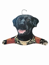 Vintage Black Labrador Wooden Hanger Hand Painted Signed Annie Rhinehart