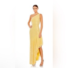 New Ieena for Mac Duggal 93741 Yellow One-Shoulder Asymmetric Pearl Gown Size 12