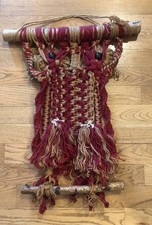 Boho 70s MACRAME OWL WALL HANGING Jute Wood Hippie Rope Art Retro 35" x 23"