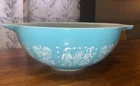New ListingVtg MCM 444 PYREX Amish Butterprint Cinderella 4 Qt Turquoise  Mixing Bowl