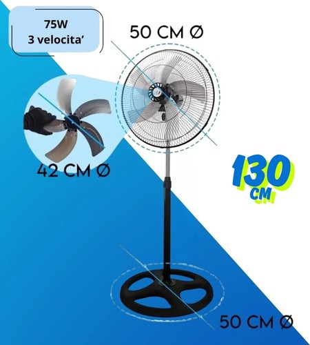 Ventilatore a Piantana 75W Potente 3 Velocità 5 Pale Altezza Regolabile 130 cm - Foto 3 di 11