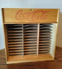 Vintage Editions Coca Cola Wooden Cassette Tape Holder w Sliding Top Compartment