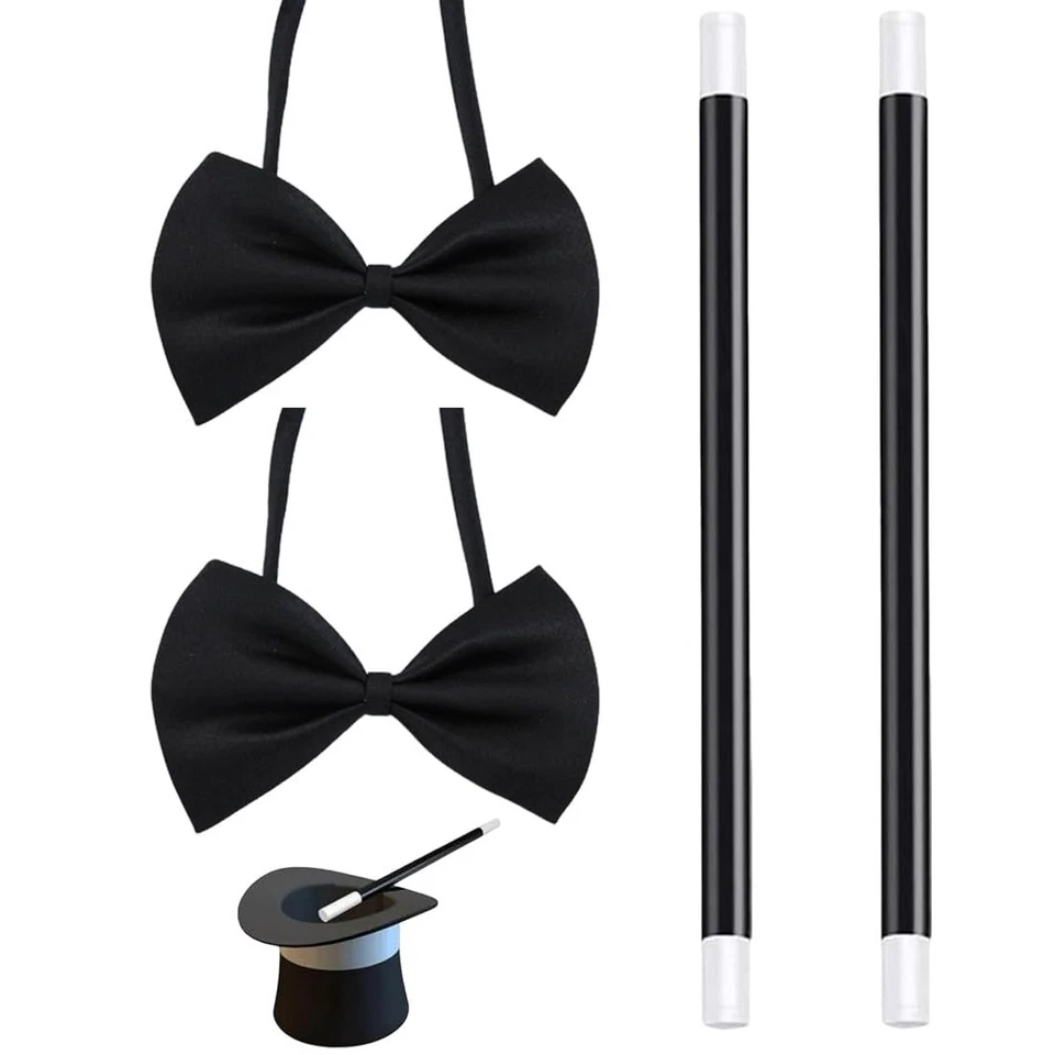 2 Sets Kit De Baguettes Magiques Avec Nœud Papillon De Magicien Accessoires - Photo 1/4