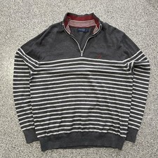 Nautica Quarter Zip Sweater Mens L Grey Striped Navtech LS Pullover Mock