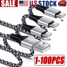 Braided USB to Type-C Fast Charging Data SYNC Charger Cable Cord 3/6/10FT 17 Lot