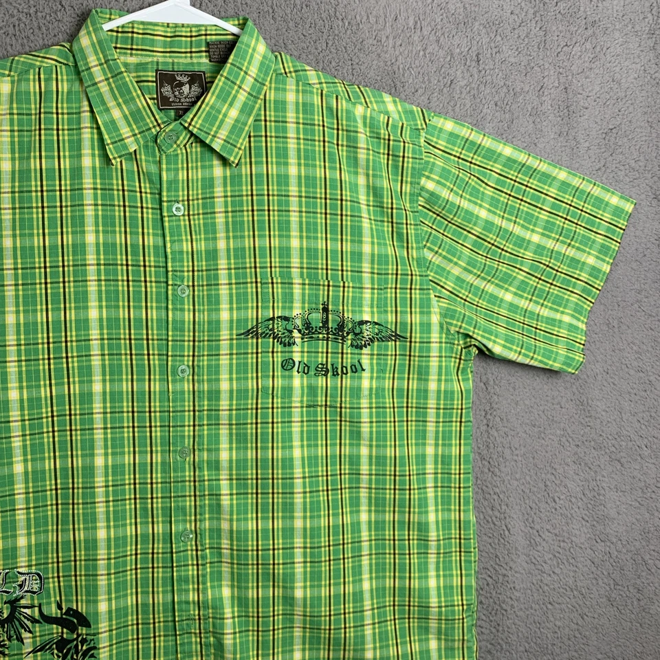 Camisa Old Skool Para Hombre Extra Grande Manga Corta Verde Madrás A Cuadros Abotonada Foto 3 de 4