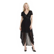 R&M Richards Evening Gown Women's Size 8 Black Sequin Mesh High Low Maxi Dress