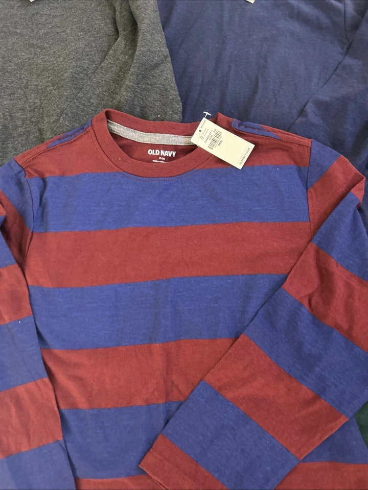Lote de 4 camisas antiguas de manga larga multicolor a rayas talla mediana (8) azul marino para niños Foto 3 de 4