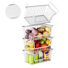 4 Pack Enhanced Leak-Proof Bottom Stackable Wire Baskets Pantry Organizers and
