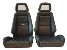 Pair Of Used Authentic Recaro Lx Black Leather Net Headrest Seats Racing Cars