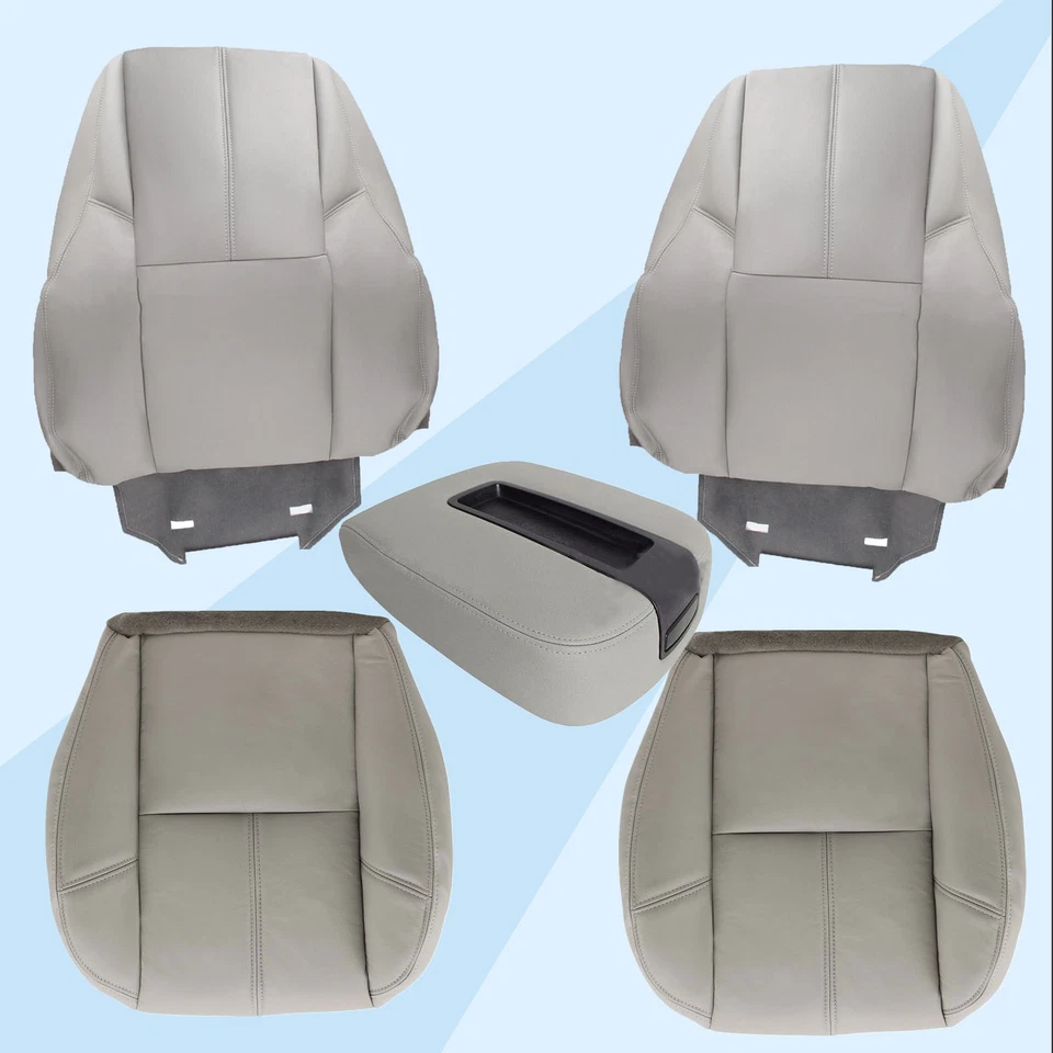 For 2007-13 2014 Chevy Suburban 1500 Front Bottom & Top Leather Seat Cover Gray - Image 2 of 4