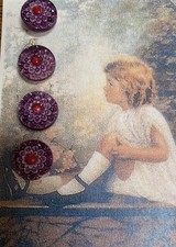 Set of 4 Vintage 1/2" Purple Red Lace Painted Glass Buttons~1920's~new/old stk