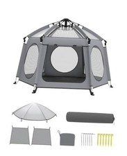 Pop Up Baby Play Pen with Auto-Lock Aluminum Frame Instant Setup Gray
