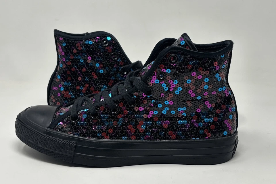 Tênis Converse Feminino Chuck Taylor All Star Hi Lantejoulas Preto Azul Vermelho Tamanho 8 - Imagem 3 de 4