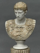 ANTIQUE ITALIAN ROMAN MARBLE BUST HEAD SCULPTURE THE GREAT AUGUSTUS CEASER ROME