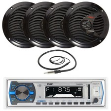 Pyle in-Dash Marine Bluetooth Receiver, 4x 6.5" 150W Waterproof Speaker, Antenna