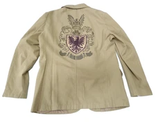 Franky Max Men's Jacket Blaser SMALL Tan Khaki Cotton Canvas Embroidered Eagle