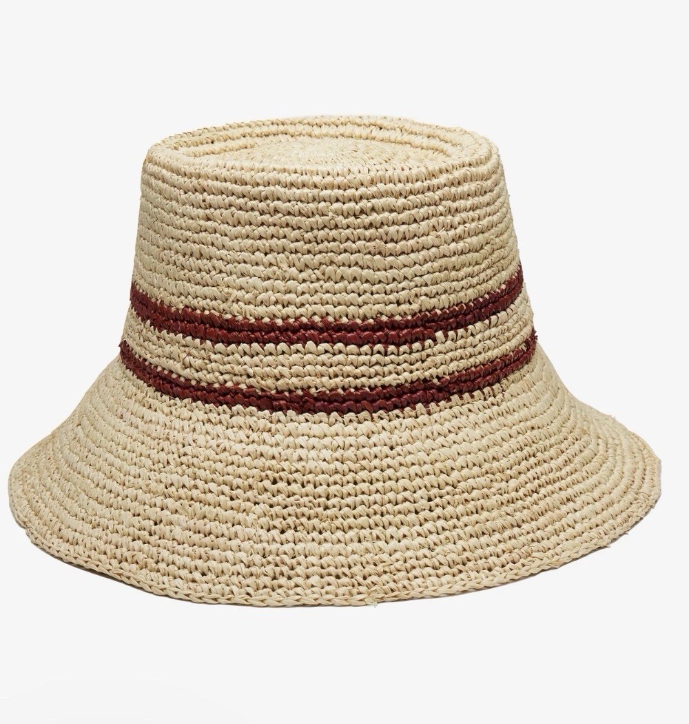 Wyeth Ensley Raffia Straw Bucket Hat Natural Burgundy Stripe  display picture 1