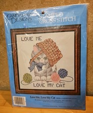 VINTAGE Candamar LOVE ME LOVE MY CAT 20116 Stamped Cross Stitch Kit 1983 Sealed