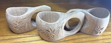 Three Carved Wooden Cups Etched with Flowers 2  Tall X 3.5  Wide Unfinished