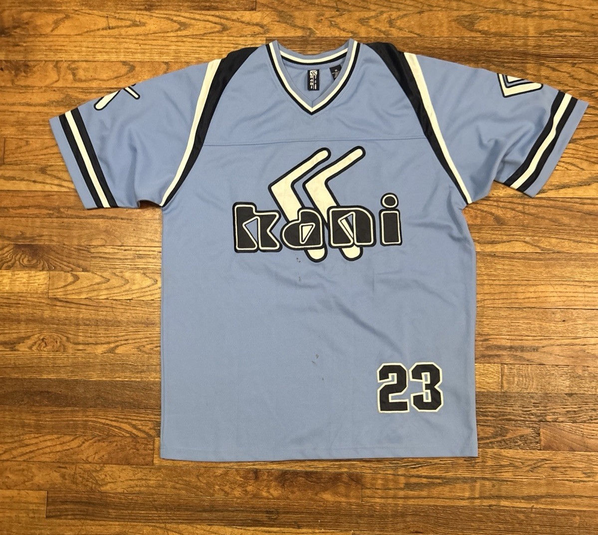90's HIPHOP ヴィンテージ KARL KANI ゲームシャツ Karl Kani Vintage Hip Hop Light Blue Jersey Shirt Size XL Oman