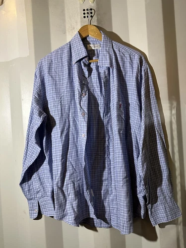 SAINT LAURENT (YSL) YVES SAINT LAURENT Camicia multipla blu a quadri manica lunga (grande)