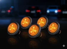 5 Pc 2.5  LED Round Amber Clearance Side Marker Lights 4 Diodes Flash Mount DOT
