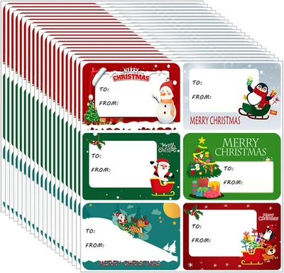 JXUANE Christmas Labels 120pcs - Gift Stickers 65x45mm Self-Adhesive Xmas Name Tags