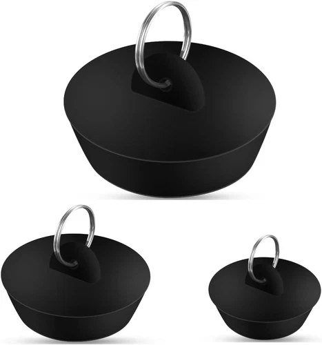 3 Pieces Drain Stopper Tub for Kitchen Bathroom Bar Rubber Black