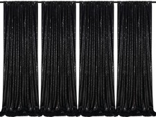 Black Sequin Backdrop 4 Panels 2x8 FT Halloween Curtains Party Decoration