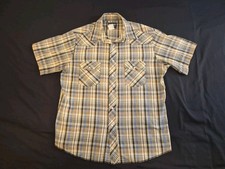 Vintage 90s Wrangler Western Pearl Snap Button Up Shirt L Blue/tan Plaid