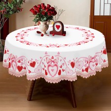 1 Piece Valentine's Day Round Tablecloth, 5 Sizes, Spring Romantic Heart-Shaped