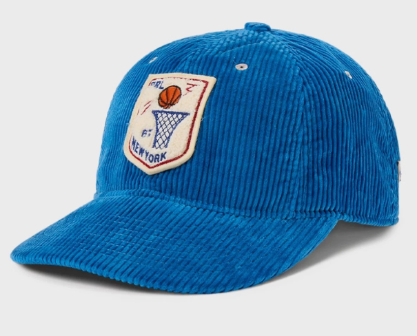 NWT POLO Ralph Lauren CORDUROY CHENILLE NY BASKETBALL HAT Cap BLUE