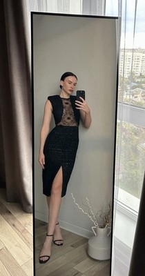 Emanuel Ungaro Paris Schwarzes Tweed-Kleid mit Spitze | IT 40 | Made in Italy