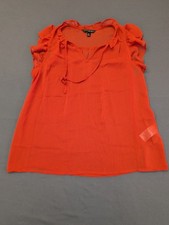 Banana Republic Women's XS Orange Chiffon Ruffle V-Neck Sleeveless Blouse Casual