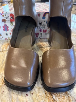 Jeffrey Campbell Brown Leather IDENTIFY Knee Open Foot Square Toe