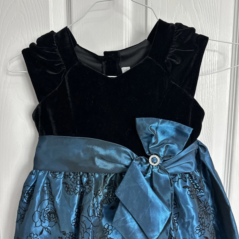 Jona Michelle Girls Blue & Black Glitter Holiday Holiday Party Dress, Size 6 - Image 3 of 4