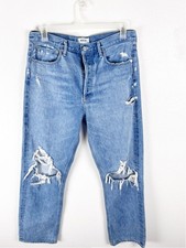AGOLDE 100 Cotton Blue High Rise Ripped Distressed 90's Loose Fit Jeans Size 30