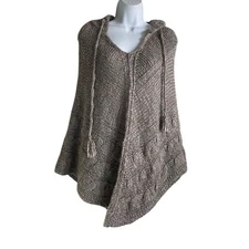 Loft Women Poncho Sweater XS/S Hooded Open Knit Warm Cozy Boho Hippie Cowgirl