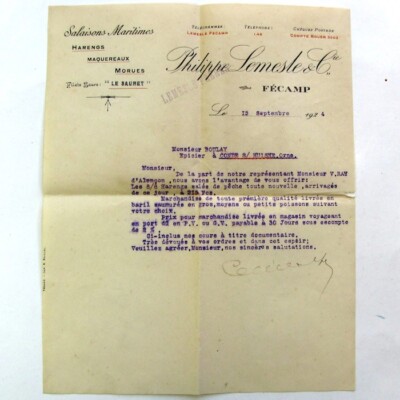 2 Briefe Briefumschlag 1924 Philippe Lemesle Fécamp Salaisons Le Sauret Tarif Gezeiten