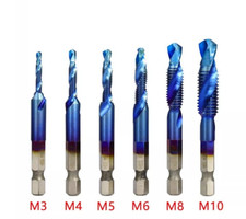 6pcs M3-M10 Hex Shank Titanium Plated HSS Screw Thread Metric Tap Drill Bits uk