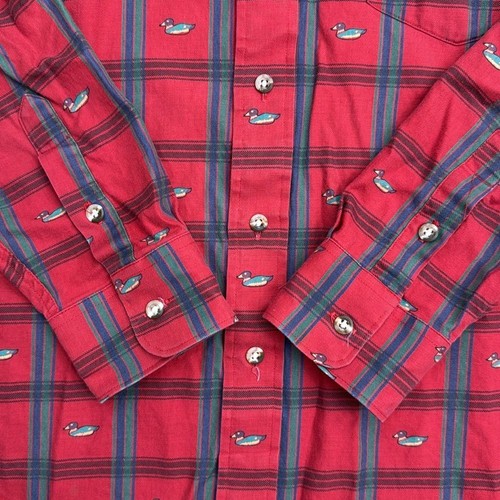 Lord & Taylor Plaid Duck Button Down Shirt Novelty Cotton Mens Medium - Picture 5 of 15