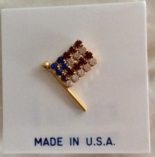 Lord & Taylor Crystal pin stud brooch American flag NEW Made in USA