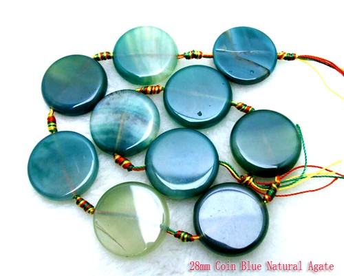 Moneta rotonda 28 mm agata blu naturale perline sfuse per fare gioielli fai da te filo 15" - Foto 1 di 9