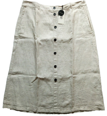 Bonita Sommer Midi Rock Gr.42/44 Leinen 100% beige gestreift gefüttert UVP69,99 