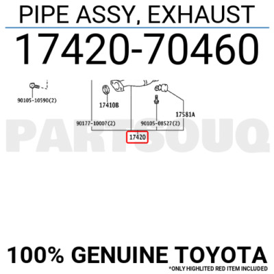 1742070460 Genuine Toyota PIPE ASSY, EXHAUST 17420-70460 | eBay