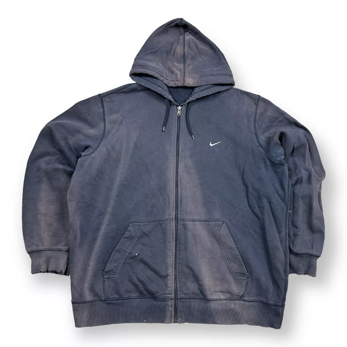 Vintage Y2K Full Zip Up Hoodie Sweatshirt Sun Faded Dark Blue XXL Surf Skate