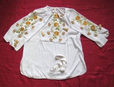 Ukrainian hand embroidery blouse vyshyvanka shirt short sleeve Size L Chiffon